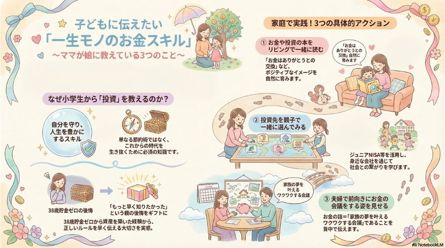 子どもに教えたい家計・投資の話
〜40歳までお金に悩んだ私が、小学生の娘に伝えている3つのこと〜