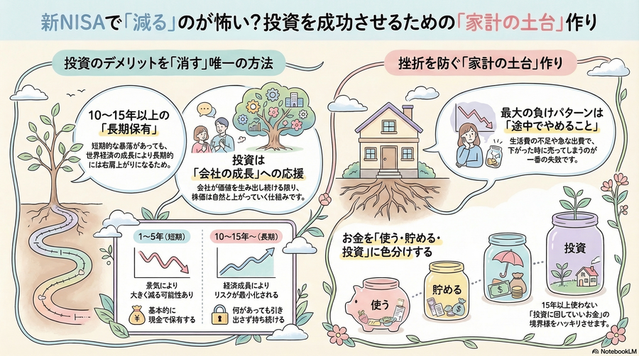 新NISAで「減る」のが怖い？
投資のデメリットを消すたった1つの方法と、絶対に欠かせない「土台」の話