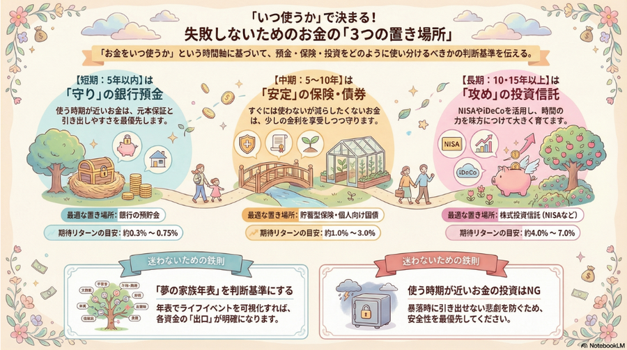 【特別コラム】「いつ使うか」で正解がわかる！ 
お金の3つの置き場所と時間軸のルール